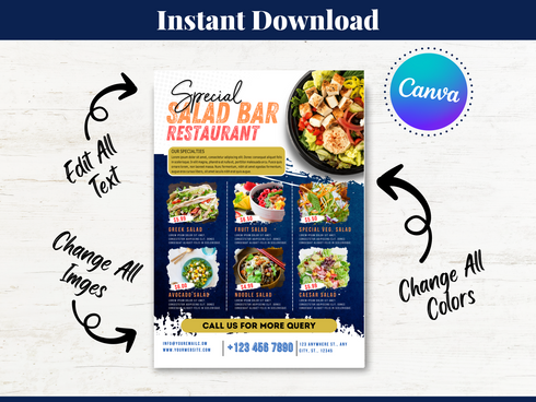 Salad Bar Flyer Template, Editable Healthy Food Flyer, Printable Restaurant Promotion, Fresh Salad Menu Pdf, Salad Bar, Salad Flyer