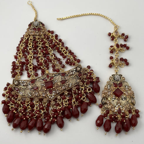 Gold Plated Bridal Jewelry Set | Maroon Kundan Necklace Set | Bridal Set | Pearl Wedding Jewelry | Indian Choker Set (Copy) (Copy)