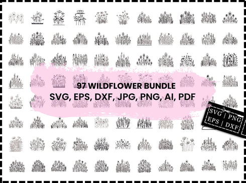 Wildflower SVG Bundle | Wildflowers SVG | Floral Frame SVG | Split Monogram SVG | Bouquet Flower SVG | Nature Floral SVG | Cricut Cut Files