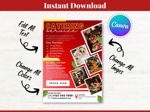 Catering Flyer Template, Editable Food Flyer, Printable Restaurant Promotion, Event Catering Marketing PDF, Digital Flyer