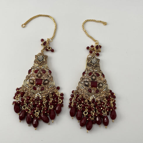 Gold Plated Bridal Jewelry Set | Maroon Kundan Necklace Set | Bridal Set | Pearl Wedding Jewelry | Indian Choker Set (Copy) (Copy)