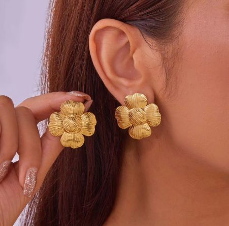 Premium Stainless Steel Earrings | Luxury Statement Jewelry | Golden Tone Studs | Minimalist Elegant Earrings | Gift for Women | Durable