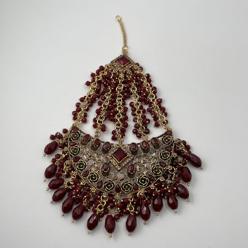 Gold Plated Bridal Jewelry Set | Maroon Kundan Necklace Set | Bridal Set | Pearl Wedding Jewelry | Indian Choker Set (Copy)