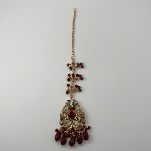 Gold Plated Bridal Jewelry Set | Maroon Kundan Necklace Set | Bridal Set | Pearl Wedding Jewelry | Indian Choker Set (Copy) (Copy)