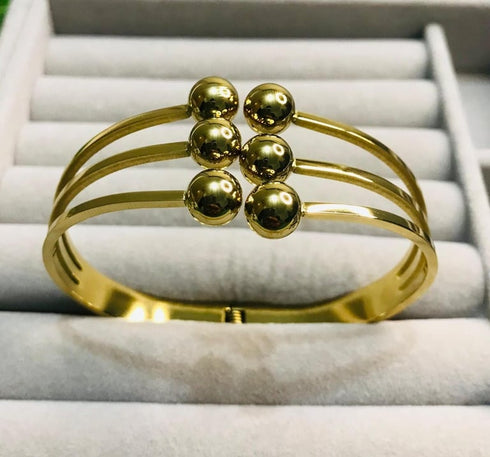Premium Stainless Steel Ball Design Handcuff | Golden Multi Sphere Cuff Bracelet | Premium Statement Bangle for Women | Modern Bracelet