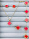 Red Clover Gold Plated Jewelry Set | Stainless Steel Premium Necklace Bracelet and Ring | Elegant Lucky Charm Gift for Her | Ring Set