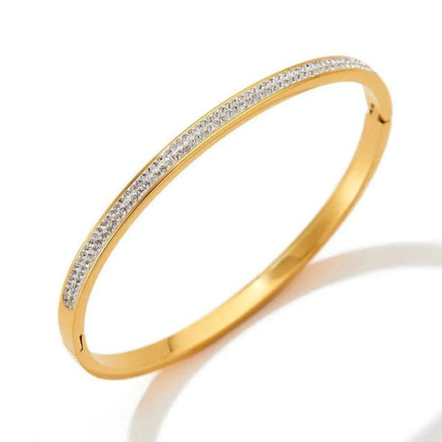Premium Stainless Steel Stone Handcuff | Golden Zircon Bangle | Premium Slim Bracelet for Women | Elegant Party Jewelry | Stone Bracelet