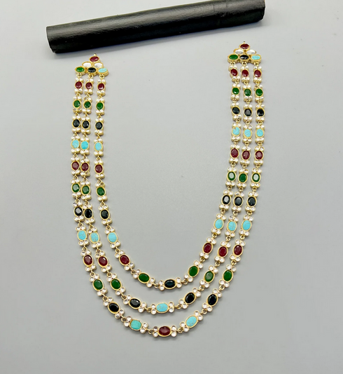 Luxury Furshi Kundan Necklace Mala Set | Multicolor Stones Gold Plated | Bridal & Festive Statement Jewelry | Multi Color Jewelry | Necklace