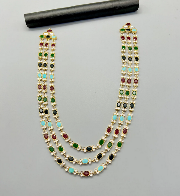 Luxury Furshi Kundan Necklace Mala Set | Multicolor Stones Gold Plated | Bridal & Festive Statement Jewelry | Multi Color Jewelry | Necklace