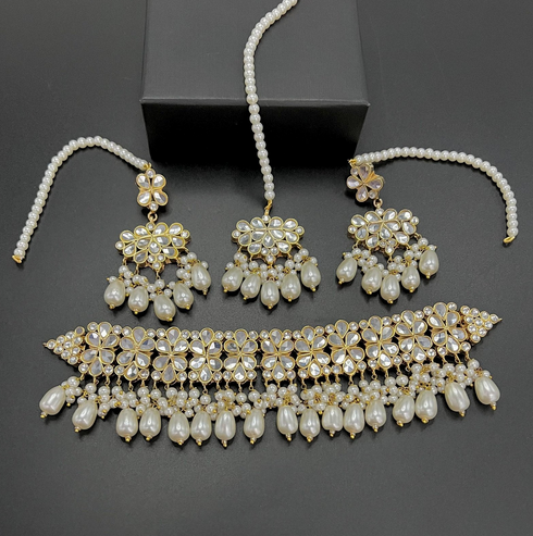 Furshi Kundan Gold Plated Choker Set with Real Stones