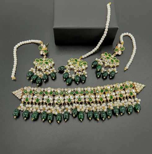 Furshi Kundan Gold Plated Choker Set with Real Stones