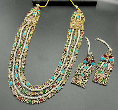 Gold Plated Real Stone Layered Mala Set | Designer Bridal Necklace | Luxury Wedding & Festive Traditional Jewelry | Indian Jewelry