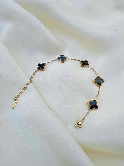 Premium Black Clover Bracelet, Stainless Steel Clover Bracelet, Luxury Clover Jewelry, Premium Steel Bracelet, Women Clover Bracelet Gold