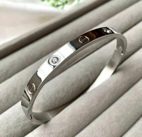 Premium Stainless Steel Screw Stone Handcuff | Silver Luxury Bracelet | Premium Designer Cuff for Women | Wear Jewelry | Elegant Bangle