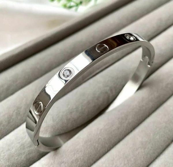 Premium Stainless Steel Screw Stone Handcuff | Silver Luxury Bracelet | Premium Designer Cuff for Women | Wear Jewelry | Elegant Bangle