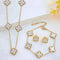White Clover Gold Plated Jewelry Set | Stainless Steel Premium Necklace Bracelet | Earrings Elegant Lucky Charm Gift | Gold Plated Jewelry