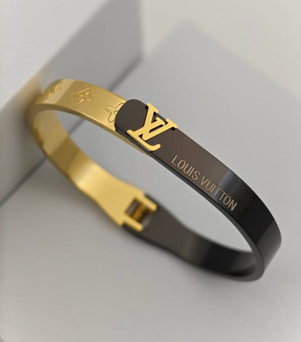 Premium Stainless Steel Luxury Designer Handcuff | Black Golden Statement Bangle | Premium Fashion Bracelet | Steel Bangle, Women Bracelet