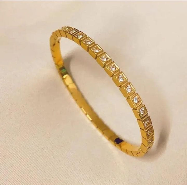 Premium Stainless Steel Square Stone Handcuff | Golden Luxury Bracelet | Premium Slim Women Bangle | Designer Bracelet, Party Wear Jewelry