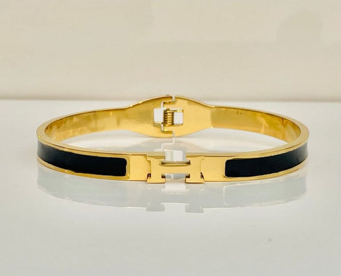 Premium Stainless Steel Black Enamel Handcuff | Golden Minimalist Bracelet | Premium Slim Cuff for Women | Fashion Cuff | Modern Bracelet