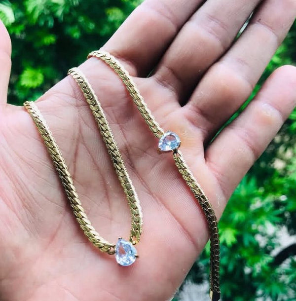 Gold Plated Heart Crystal Jewelry Set | Stainless Steel Premium Necklace and Bracelet | Elegant Romantic Gift for Her | Stainless Steel