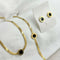 Gold Plated Black Circle Necklace | Earrings Set for Women | Stainless Steel Herringbone Chain Minimalist Jewelry Gift | Black Circle Set
