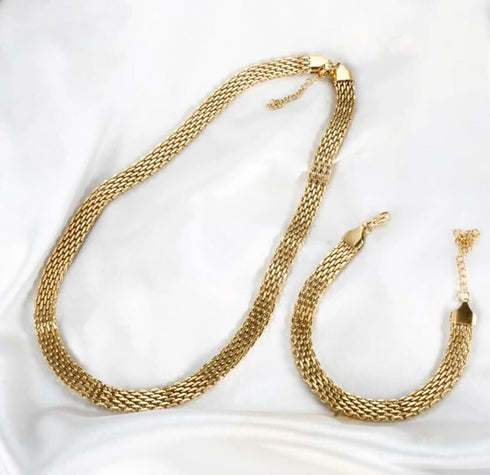 Premium Stainless Steel Mesh Chain Set | Gold Plated Necklace Bracelet | Thick Statement Jewelry | Gift for Women | Necklace Bracelet