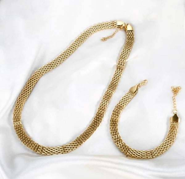 Premium Stainless Steel Mesh Chain Set | Gold Plated Necklace Bracelet | Thick Statement Jewelry | Gift for Women | Necklace Bracelet