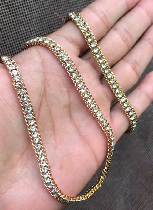 Premium Stainless Steel Tennis Chain Set | Gold Plated Crystal Necklace Bracelet | Iced Out Jewelry Gift | Modern Jewelry | Fashion Set