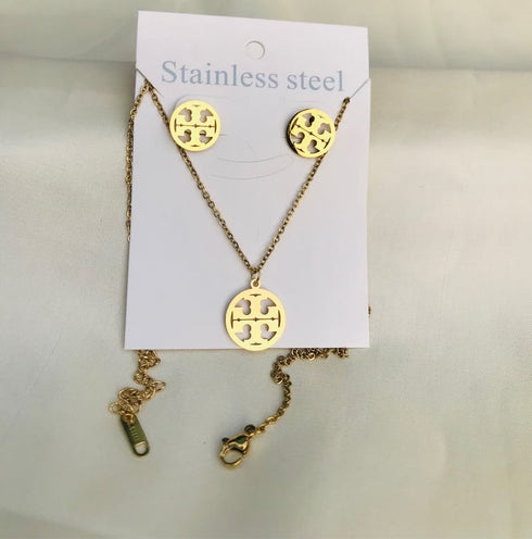 Minimalist Gold Plated Medallion Necklace and Earrings Set for Women | Premium Stainless Steel Cutout Pendant Jewelry Gift for Her