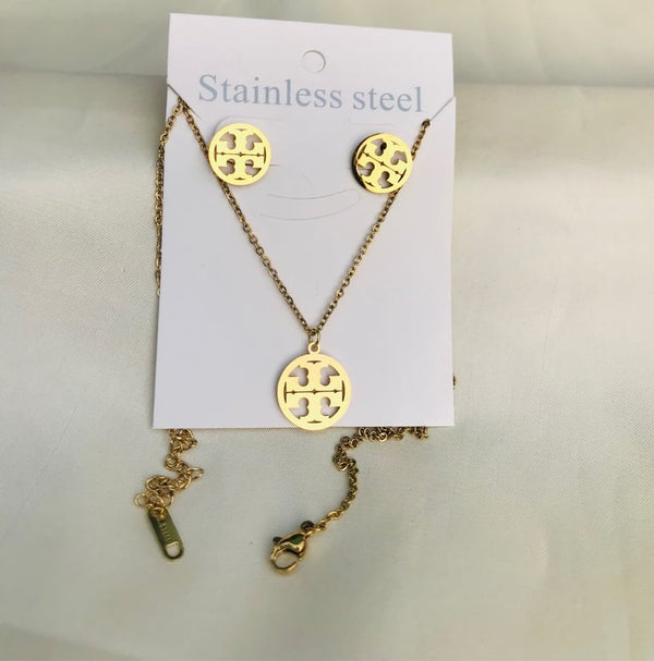 Minimalist Gold Plated Medallion Necklace and Earrings Set for Women | Premium Stainless Steel Cutout Pendant Jewelry Gift for Her