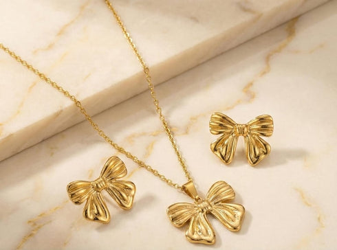 Premium Stainless Steel Necklace and Earrings Set | Modern Chic Minimalist Jewelry | Elegant Gift for Women | Womens Jewelry