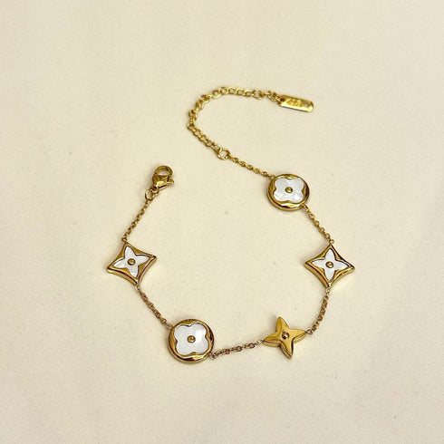 Golden Flower Charm Bracelet | Premium Stainless Steel Bracelet | White Clover Bracelet | Women Bracelet | Adjustable Minimal Jewelry Gift
