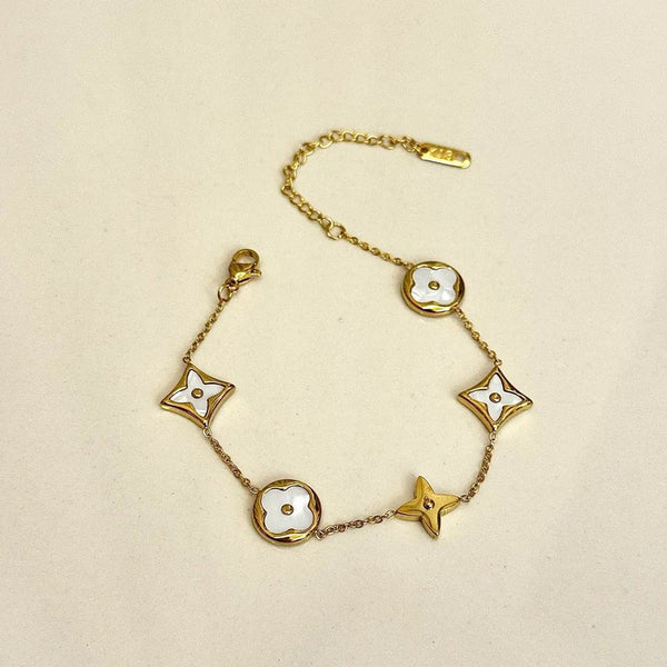 Golden Flower Charm Bracelet | Premium Stainless Steel Bracelet | White Clover Bracelet | Women Bracelet | Adjustable Minimal Jewelry Gift
