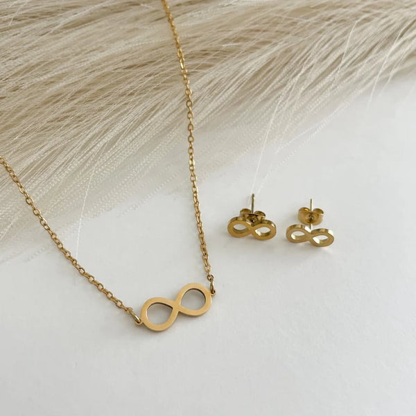Premium Stainless Steel Infinity Symbol Set | Elegant Necklace and Earrings Jewelry | Timeless Love Gift for Women | Steel Jewelry Set