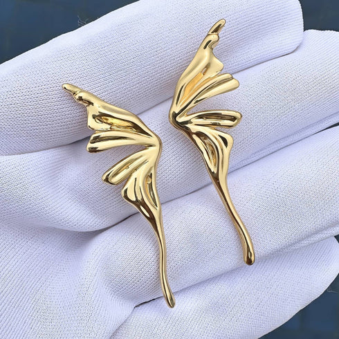 Golden Butterfly Wing Stud Earrings | Premium Stainless Steel | Elegant Minimal Jewelry | Trendy Women Fashion Stud | Lightweight Gift