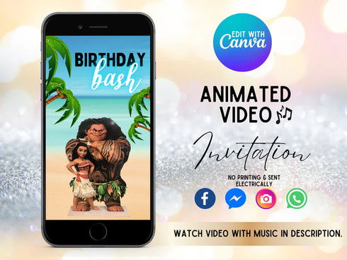Moana Invitation, Moana Video Invitation, Moana Birthday, Moana, Moana Video, Moana Theme, Moana Birthday Invite, Moana Party