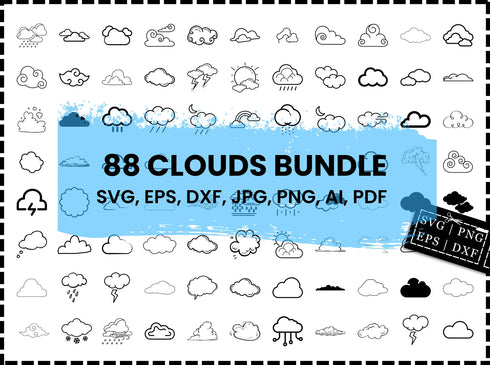 Clouds SVG Bundle, Cute Cloud Clipart, Weather Cloud Silhouette Cut Files for Cricut and Silhouette, Instant SVG Download, svg, eps, dxf,png