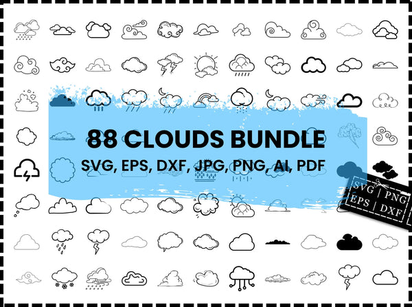 Clouds SVG Bundle, Cute Cloud Clipart, Weather Cloud Silhouette Cut Files for Cricut and Silhouette, Instant SVG Download, svg, eps, dxf,png