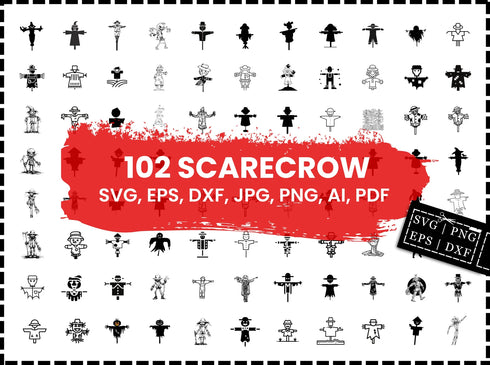 Scarecrow SVG Bundle - Halloween Cut Files for Cricut and Silhouette, Scarecrow Clipart, DXF, PNG, Vector, Fall Farm Animal Svg