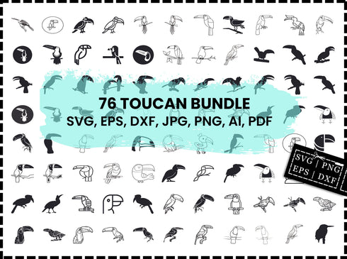 Toucan SVG Bundle - Toucan Cut Files for Cricut and Silhouette, Tropical Bird Clipart, Cockatoo & Cockatiel SVG, Png Dxf Eps, Instant SVG