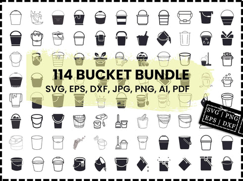 Bucket SVG Bundle - Water Bucket Cut Files for Cricut & Silhouette, Bucket Clipart, Dxf, Png, Eps, Vector, Gardener, Garden Tools Svg