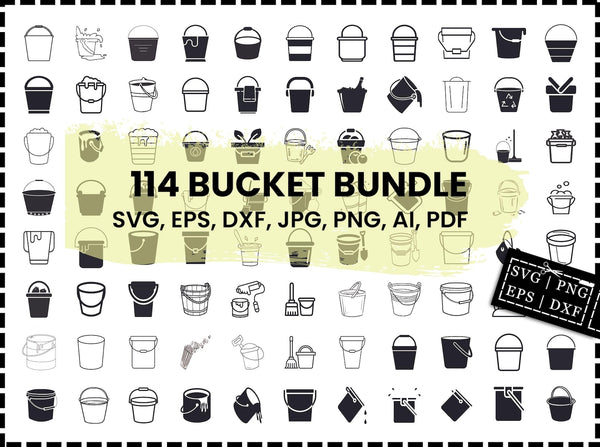 Bucket SVG Bundle - Water Bucket Cut Files for Cricut & Silhouette, Bucket Clipart, Dxf, Png, Eps, Vector, Gardener, Garden Tools Svg