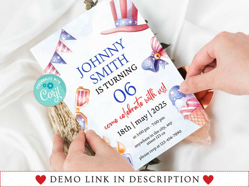 4th of July 1st Birthday Invitation, Stars Stripes and Fun Invitation, Red White and Blue, First Birthday Invite, Instant Download Editable