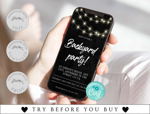 Backyard Birthday Invitation, Backyard Invitation Template, Birthday Bbq Invitation, Rustic Party Invite, Editable Instant Download