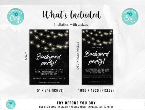 Backyard Birthday Invitation, Backyard Invitation Template, Birthday Bbq Invitation, Rustic Party Invite, Editable Instant Download