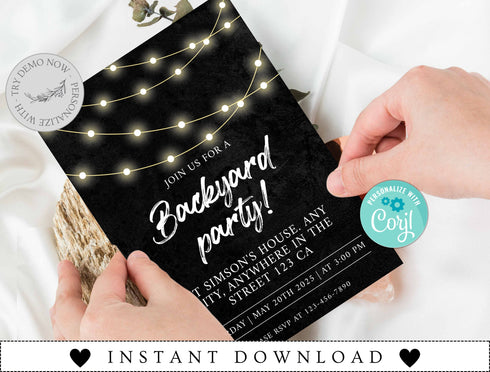 Backyard Birthday Invitation, Backyard Invitation Template, Birthday Bbq Invitation, Rustic Party Invite, Editable Instant Download
