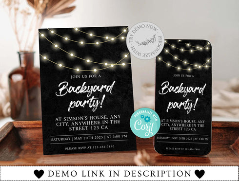Backyard Birthday Invitation, Backyard Invitation Template, Birthday Bbq Invitation, Rustic Party Invite, Editable Instant Download