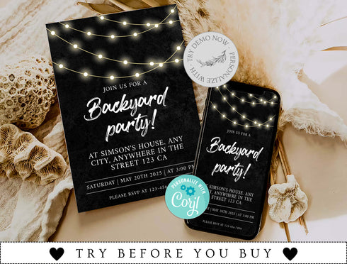 Backyard Birthday Invitation, Backyard Invitation Template, Birthday Bbq Invitation, Rustic Party Invite, Editable Instant Download