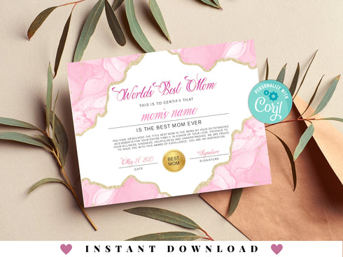 Best Mom Certificate Template, Mother's Day Certificate, Award For Best Mom, Best Mom In The World Certificate, Mother's Day Gift, Corjl