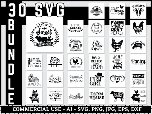 Farm Life SVG Bundle | Farmhouse Quotes SVG PNG DXF EPS | Home Sweet Home Farm Cut Files for Cricut | Rustic Country Vector Design